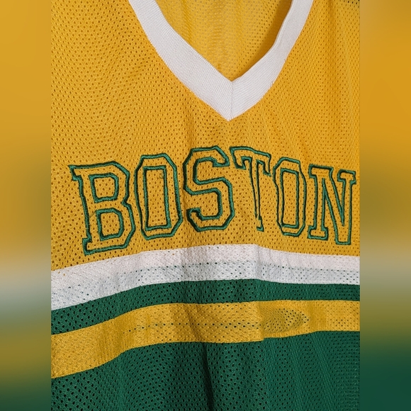 Retro Boston Yellow and Green Mesh Jersey Designer Jeans Co. Men's Size Large - Picture 2 of 5